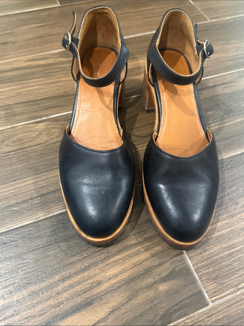 Patina  Leather Ankle-Strap Platform Heels